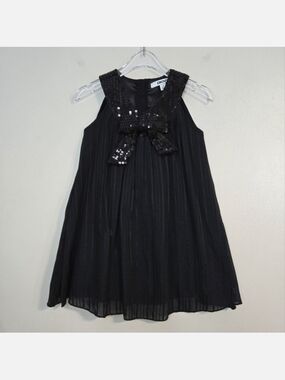DKNY Black Striped Dress W/ Sequin Trim & Bow Detail, Size 4 ~ VGUC